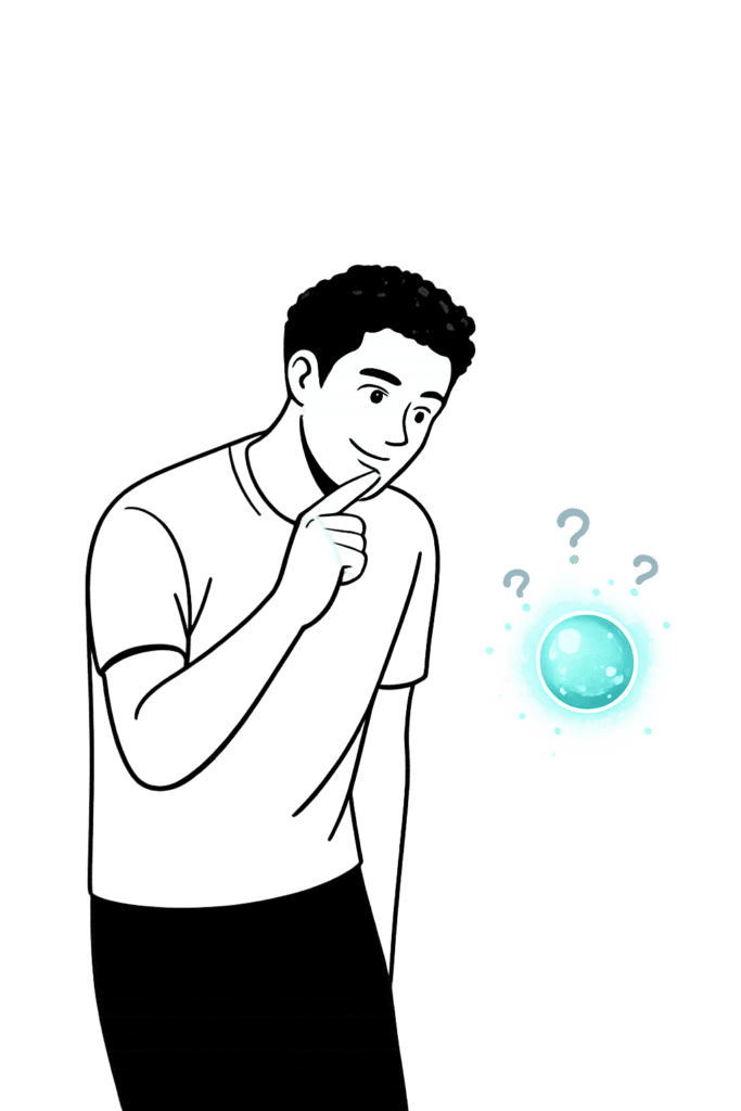 Emotional curiosity illustration –man approaching his feelings with openness and inquiry instead of control or suppression