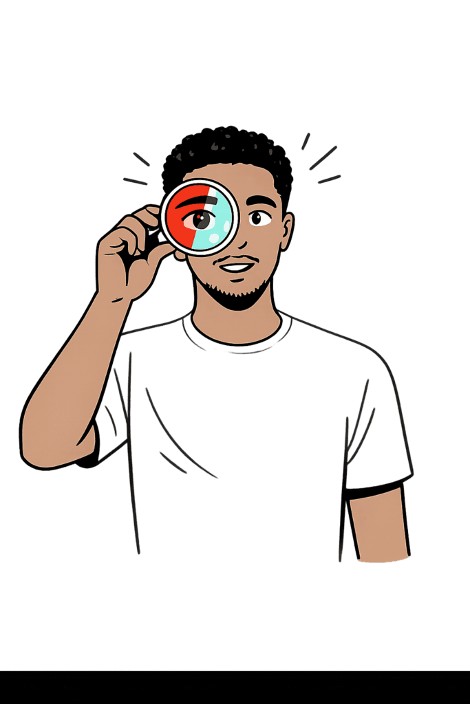 Moods as emotional orientation – man viewing the world through a tinted lens shaped by his emotional state
